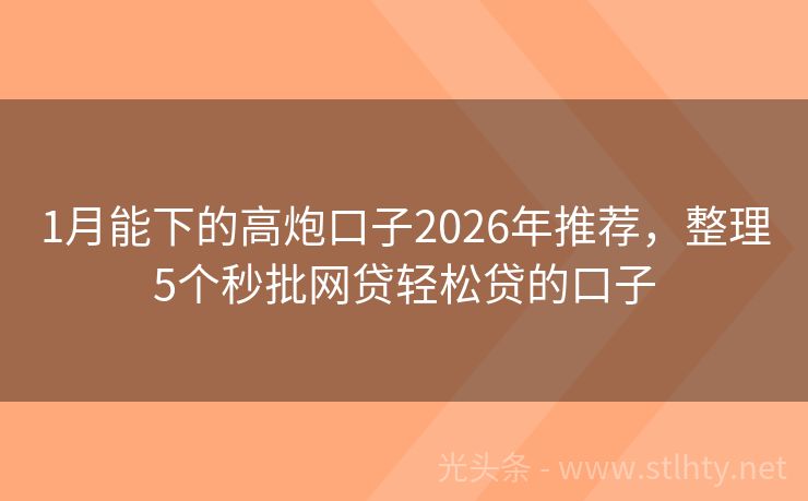 1月能下的高炮口子2026年推荐，整理5个秒批网贷轻松贷的口子