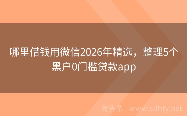 哪里借钱用微信2026年精选，整理5个黑户0门槛贷款app