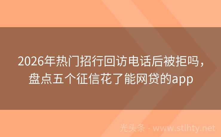 2026年热门招行回访电话后被拒吗，盘点五个征信花了能网贷的app