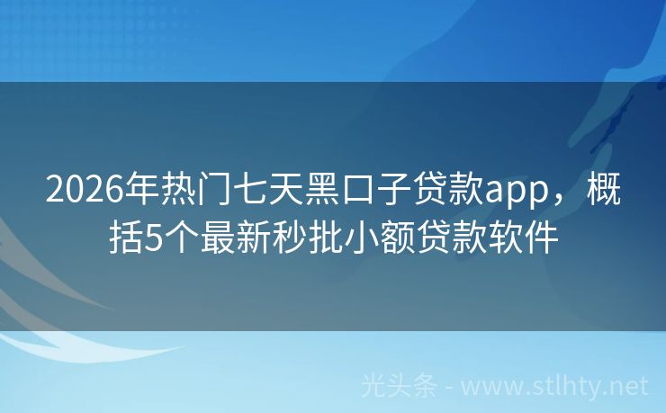 2026年热门七天黑口子贷款app，概括5个最新秒批小额贷款软件