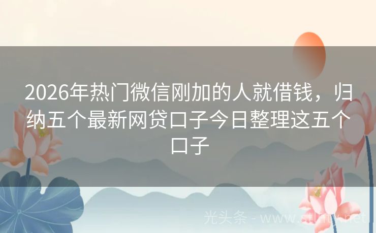 2026年热门微信刚加的人就借钱，归纳五个最新网贷口子今日整理这五个口子