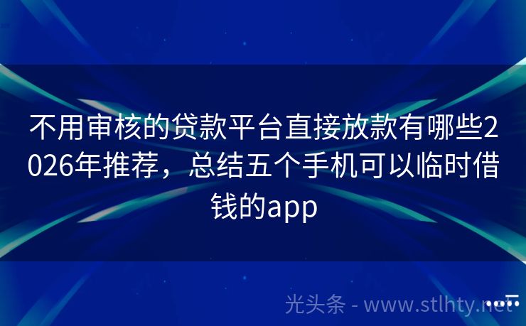 不用审核的贷款平台直接放款有哪些2026年推荐，总结五个手机可以临时借钱的app