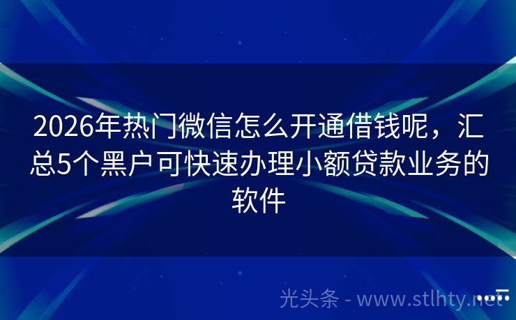 2026年热门微信怎么开通借钱呢，汇总5个黑户可快速办理小额贷款业务的软件