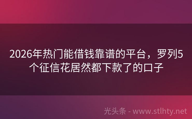 2026年热门能借钱靠谱的平台，罗列5个征信花居然都下款了的口子