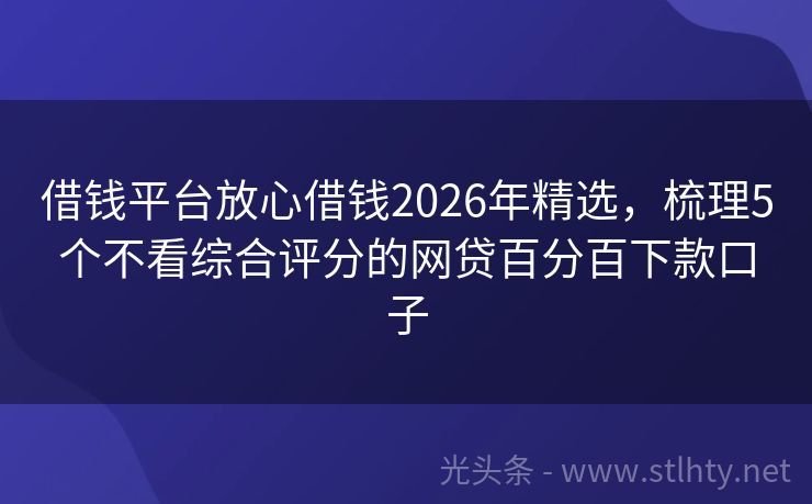 借钱平台放心借钱2026年精选，梳理5个不看综合评分的网贷百分百下款口子