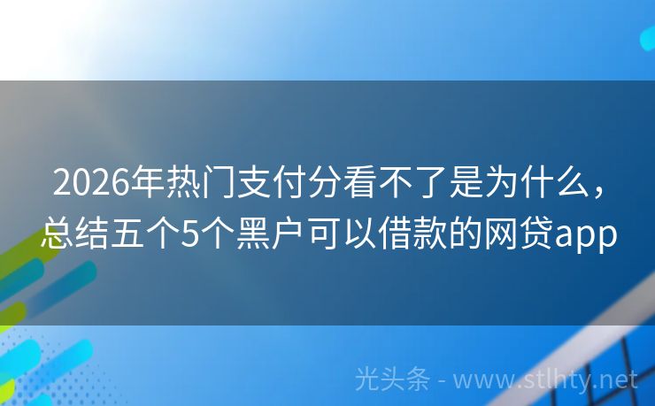 2026年热门支付分看不了是为什么，总结五个5个黑户可以借款的网贷app