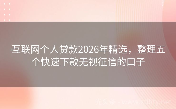 互联网个人贷款2026年精选，整理五个快速下款无视征信的口子