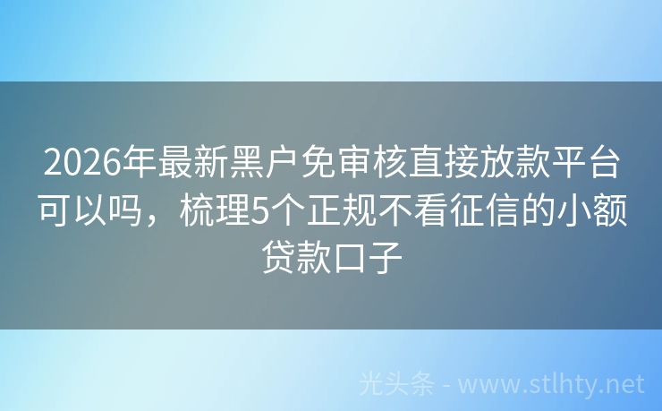 2026年最新黑户免审核直接放款平台可以吗，梳理5个正规不看征信的小额贷款口子