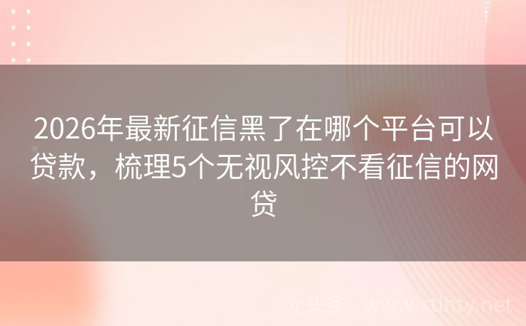 2026年最新征信黑了在哪个平台可以贷款，梳理5个无视风控不看征信的网贷
