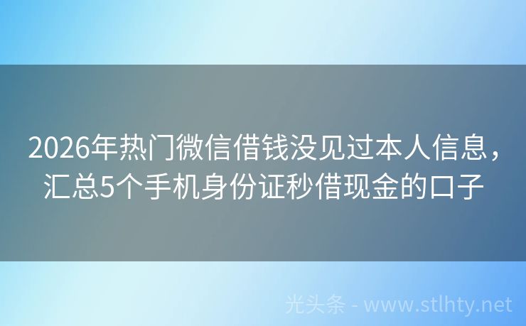 2026年热门微信借钱没见过本人信息，汇总5个手机身份证秒借现金的口子