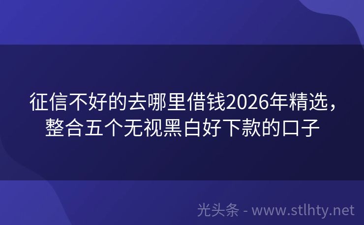 征信不好的去哪里借钱2026年精选，整合五个无视黑白好下款的口子