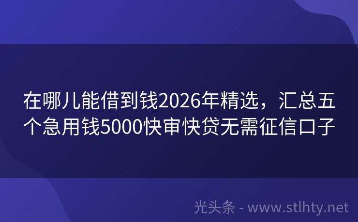 在哪儿能借到钱2026年精选，汇总五个急用钱5000快审快贷无需征信口子