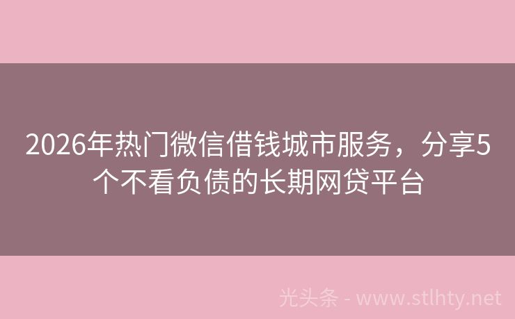 2026年热门微信借钱城市服务，分享5个不看负债的长期网贷平台