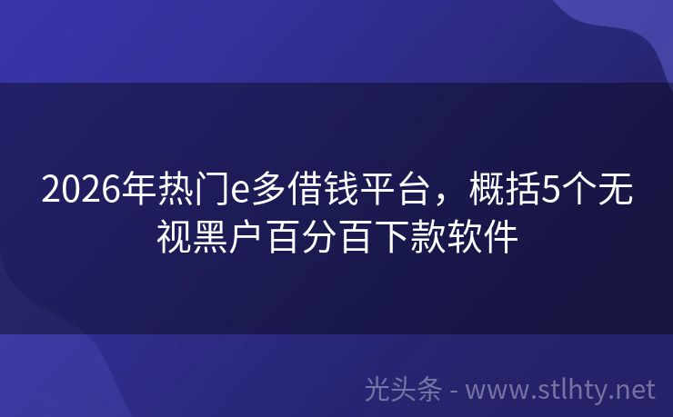 2026年热门e多借钱平台，概括5个无视黑户百分百下款软件