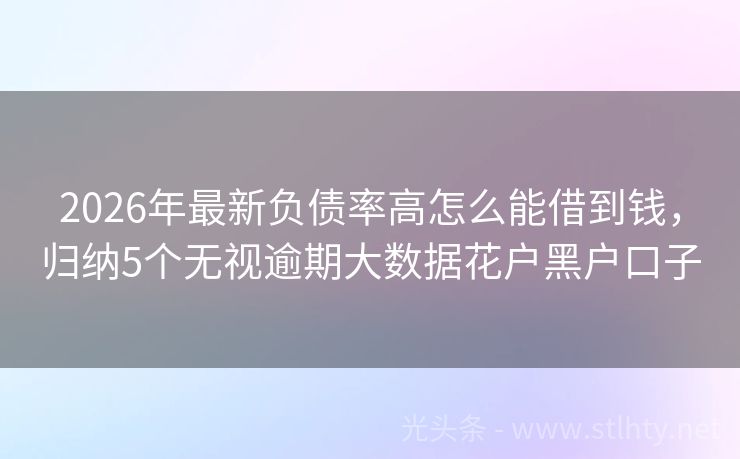 2026年最新负债率高怎么能借到钱，归纳5个无视逾期大数据花户黑户口子