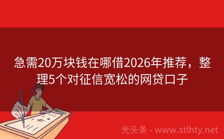 急需20万块钱在哪借2026年推荐，整理5个对征信宽松的网贷口子