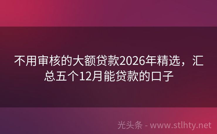 不用审核的大额贷款2026年精选，汇总五个12月能贷款的口子