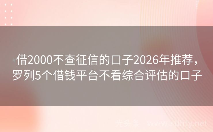 借2000不查征信的口子2026年推荐，罗列5个借钱平台不看综合评估的口子