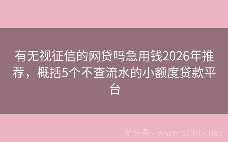 有无视征信的网贷吗急用钱2026年推荐，概括5个不查流水的小额度贷款平台