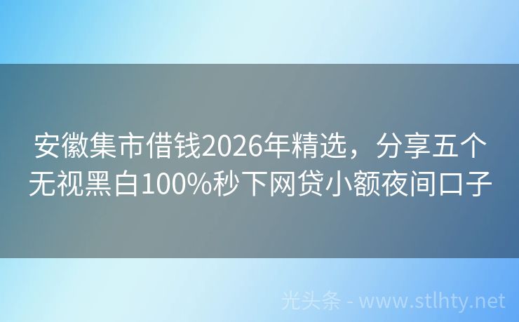 安徽集市借钱2026年精选，分享五个无视黑白100%秒下网贷小额夜间口子