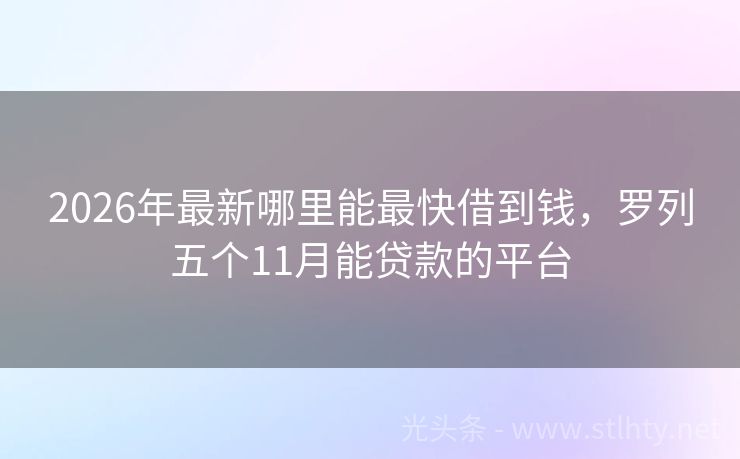 2026年最新哪里能最快借到钱，罗列五个11月能贷款的平台