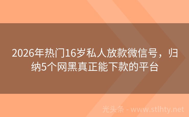 2026年热门16岁私人放款微信号，归纳5个网黑真正能下款的平台