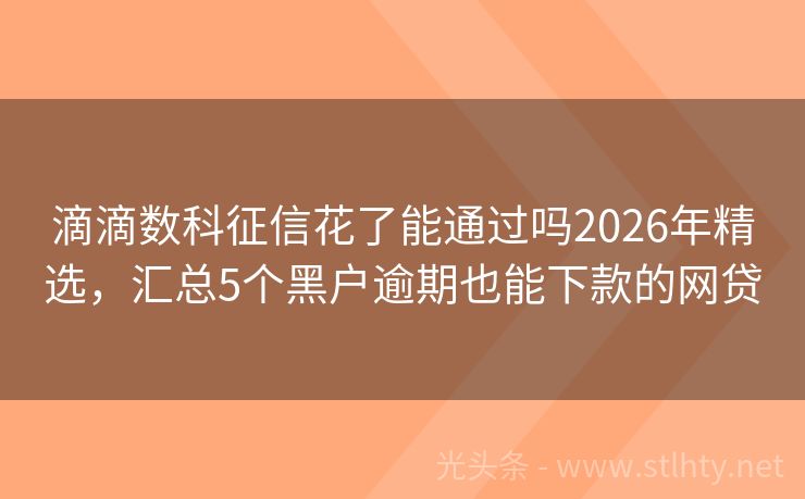 滴滴数科征信花了能通过吗2026年精选，汇总5个黑户逾期也能下款的网贷