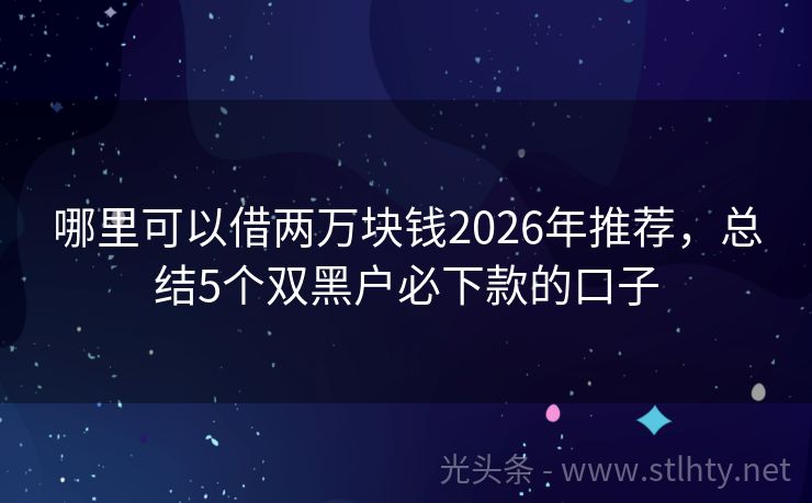 哪里可以借两万块钱2026年推荐，总结5个双黑户必下款的口子