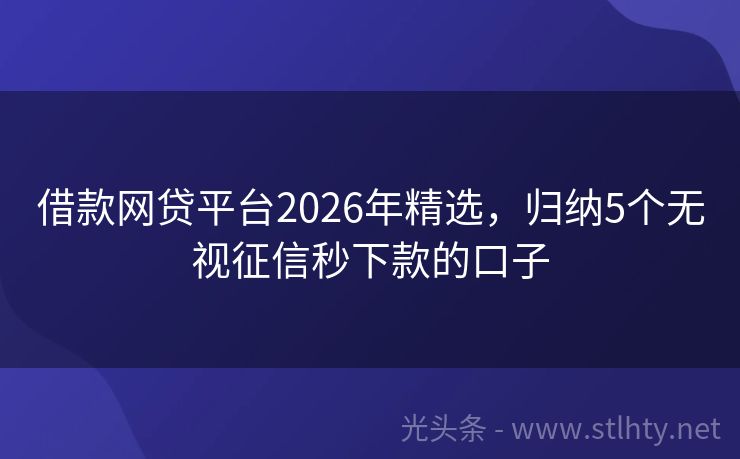借款网贷平台2026年精选，归纳5个无视征信秒下款的口子