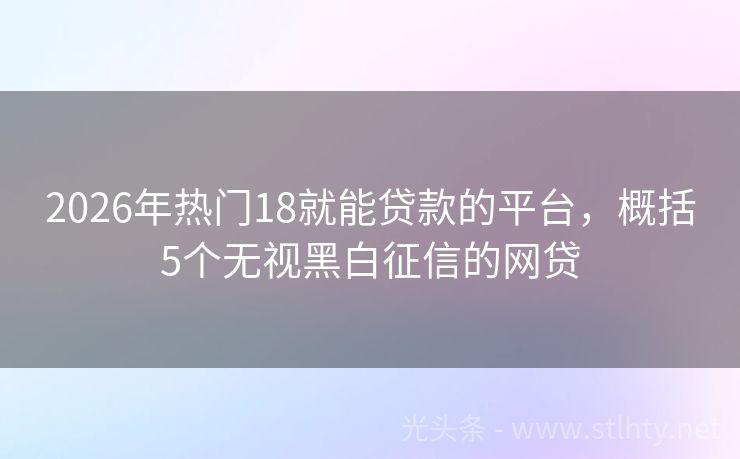 2026年热门18就能贷款的平台，概括5个无视黑白征信的网贷