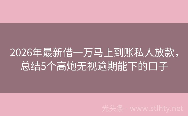 2026年最新借一万马上到账私人放款，总结5个高炮无视逾期能下的口子