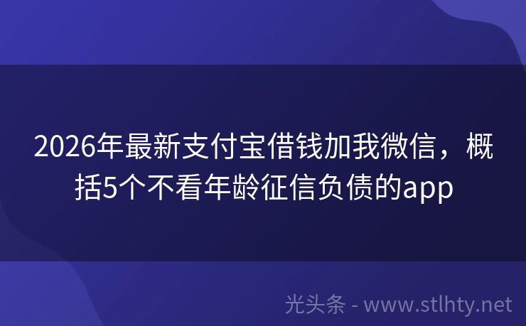 2026年最新支付宝借钱加我微信，概括5个不看年龄征信负债的app
