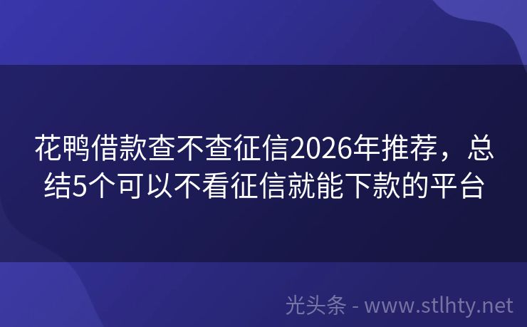 花鸭借款查不查征信2026年推荐，总结5个可以不看征信就能下款的平台