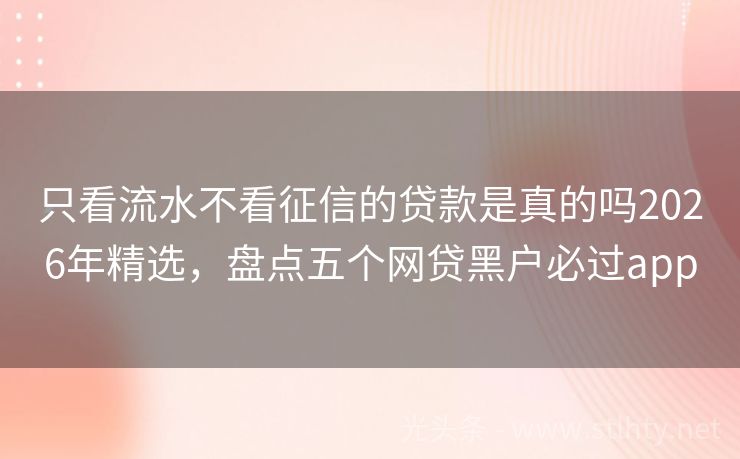 只看流水不看征信的贷款是真的吗2026年精选，盘点五个网贷黑户必过app