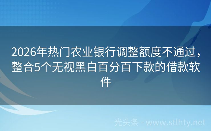 2026年热门农业银行调整额度不通过，整合5个无视黑白百分百下款的借款软件