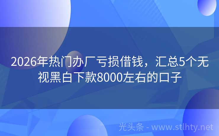 2026年热门办厂亏损借钱，汇总5个无视黑白下款8000左右的口子