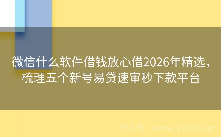 微信什么软件借钱放心借2026年精选，梳理五个新号易贷速审秒下款平台