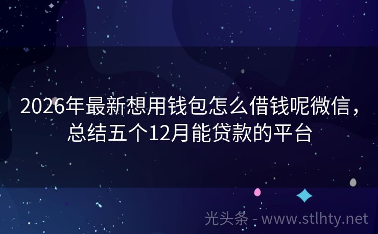 2026年最新想用钱包怎么借钱呢微信，总结五个12月能贷款的平台