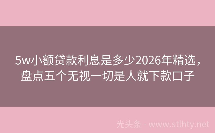 5w小额贷款利息是多少2026年精选，盘点五个无视一切是人就下款口子