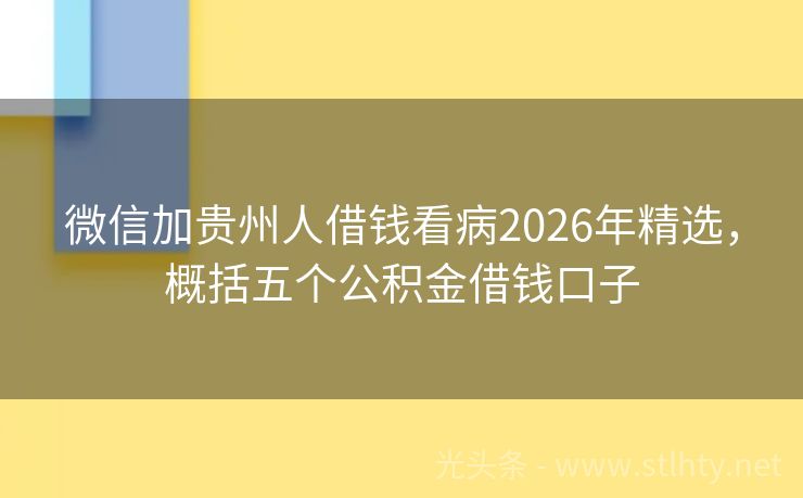 微信加贵州人借钱看病2026年精选，概括五个公积金借钱口子