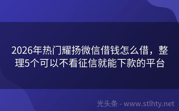 2026年热门耀扬微信借钱怎么借，整理5个可以不看征信就能下款的平台