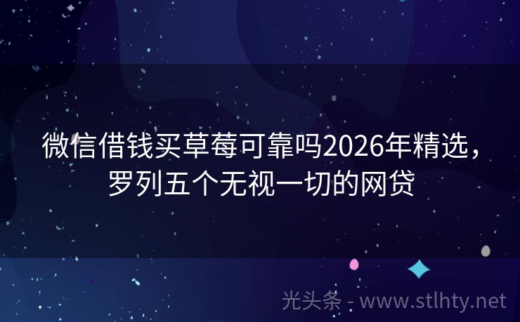 微信借钱买草莓可靠吗2026年精选，罗列五个无视一切的网贷