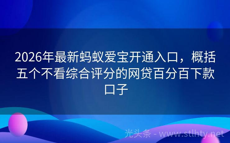 2026年最新蚂蚁爱宝开通入口，概括五个不看综合评分的网贷百分百下款口子