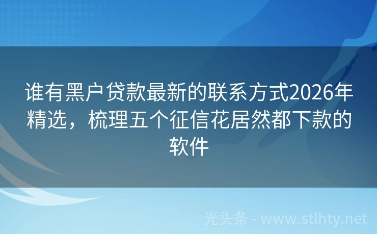 谁有黑户贷款最新的联系方式2026年精选，梳理五个征信花居然都下款的软件