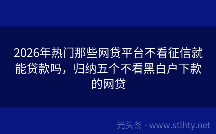 2026年热门那些网贷平台不看征信就能贷款吗，归纳五个不看黑白户下款的网贷