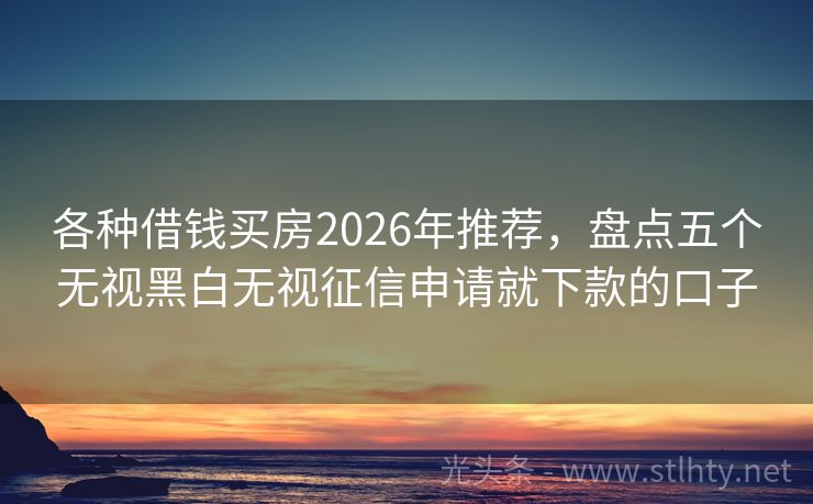各种借钱买房2026年推荐，盘点五个无视黑白无视征信申请就下款的口子