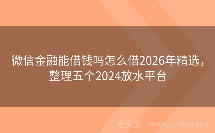 微信金融能借钱吗怎么借2026年精选，整理五个2024放水平台