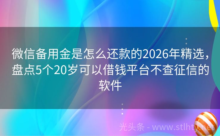 微信备用金是怎么还款的2026年精选，盘点5个20岁可以借钱平台不查征信的软件