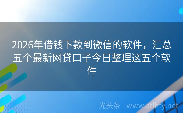 2026年借钱下款到微信的软件，汇总五个最新网贷口子今日整理这五个软件