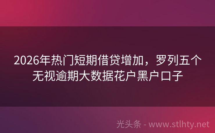2026年热门短期借贷增加，罗列五个无视逾期大数据花户黑户口子